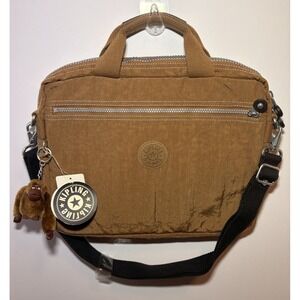 Kipling Brown Nylon Elsil Laptop Crossbody School Messenger Bag NWT Monkey RARE